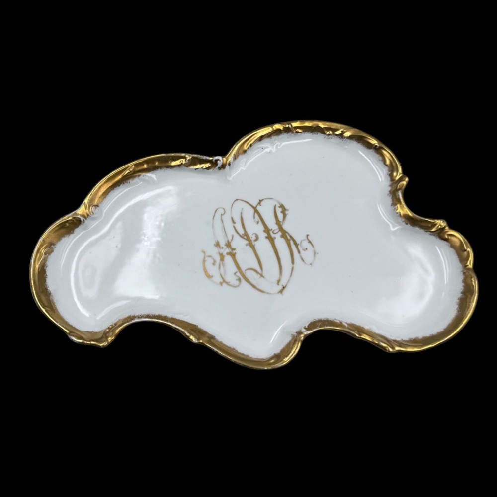 Antique T&V Limoges France 14” Porcelain Tray Mrs. Lycett Atlanta Gold Monogram